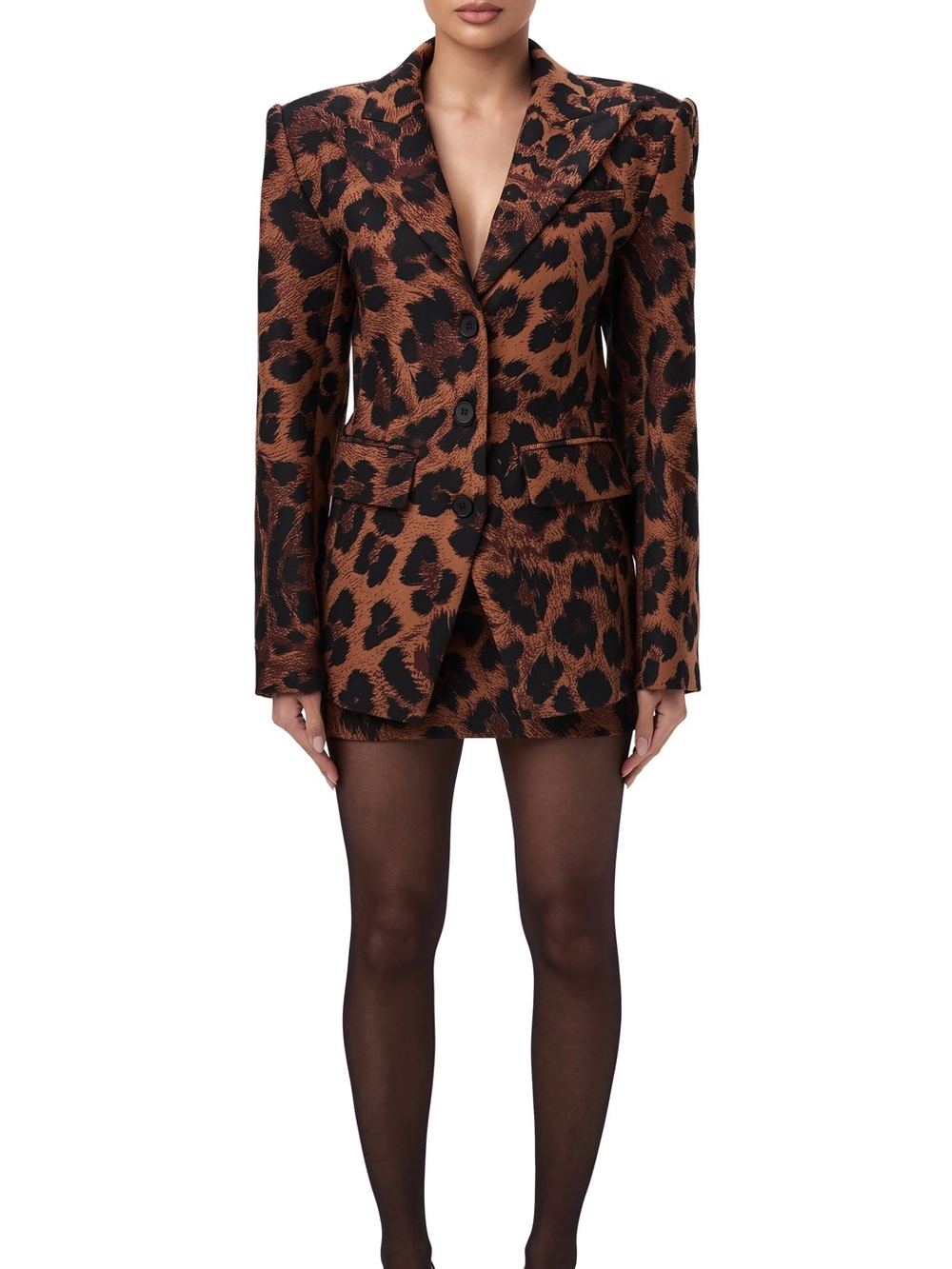 SET - Naked Wardrobe Leopard Power Shoulder Blazer + Mini Skirt Set NWT M - Picture 7 of 7